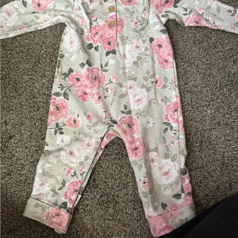 Calvin Klein Pink and White Baby Onesie